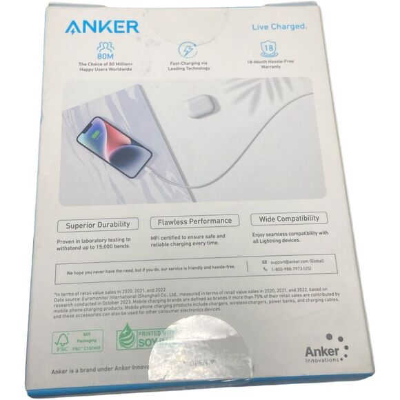 Anker 3ft Braided MFi Certified Lightning to USB-A Charging Cable – White - Picture 5 of 8